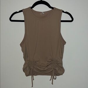 Ruched Tan Sleeveless Top